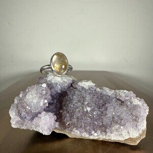 Unique Handmade Silver Citrine Oval Gemstone Ring Womens Artisan Jewelry Size 8